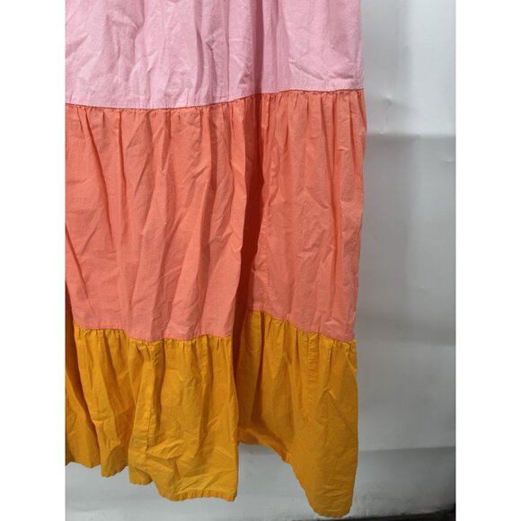 J. Crew Tiered Colorblock Midi Dress Women 12 Sherbet Pink Peach Peasant Prairie - Picture 9 of 13